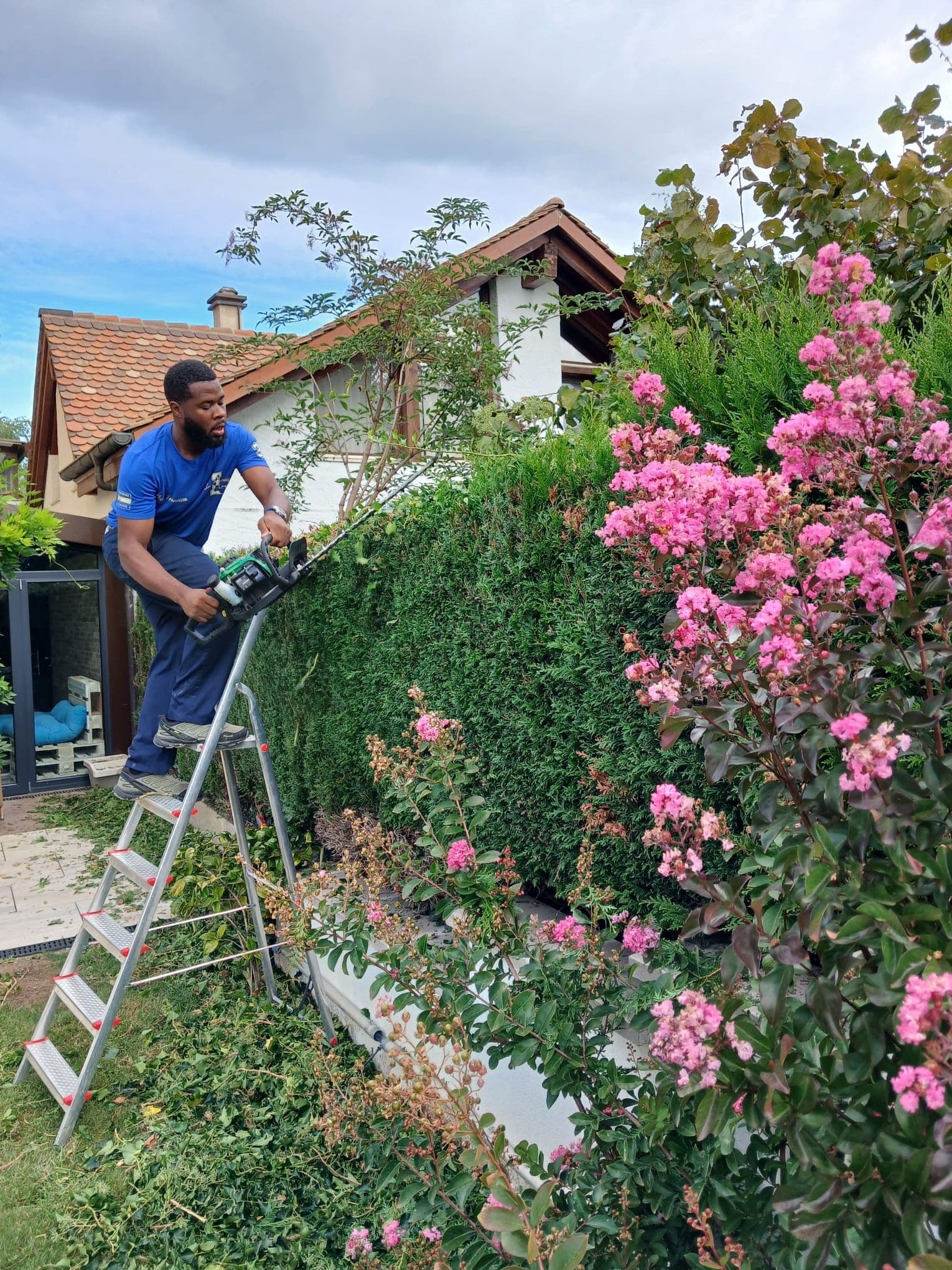 Taille et entretien d’une haie dans un jardin à Gland, réalisée par Super Service.
